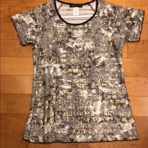 Silver and Gold Metallic Ruffled Top Black Accents